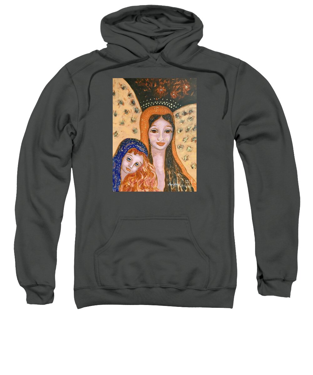 Angels Sweatshirt featuring the painting I am always protecting you by Monica Elena