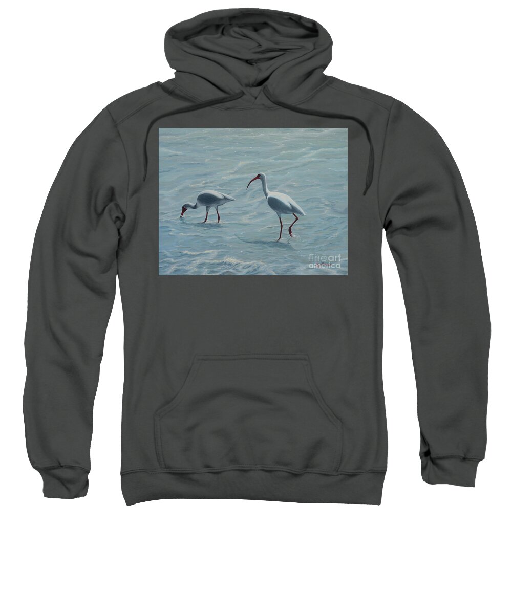 Ibis Sweatshirt featuring the painting Ibises at the Beach by Aicy Karbstein