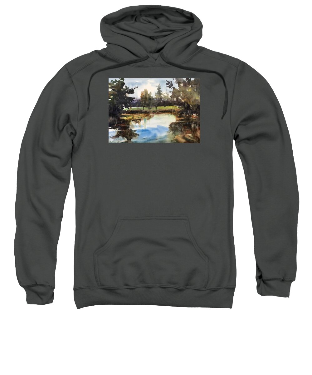 Landscape Sweatshirt featuring the painting In still Water we can See by Judith Levins