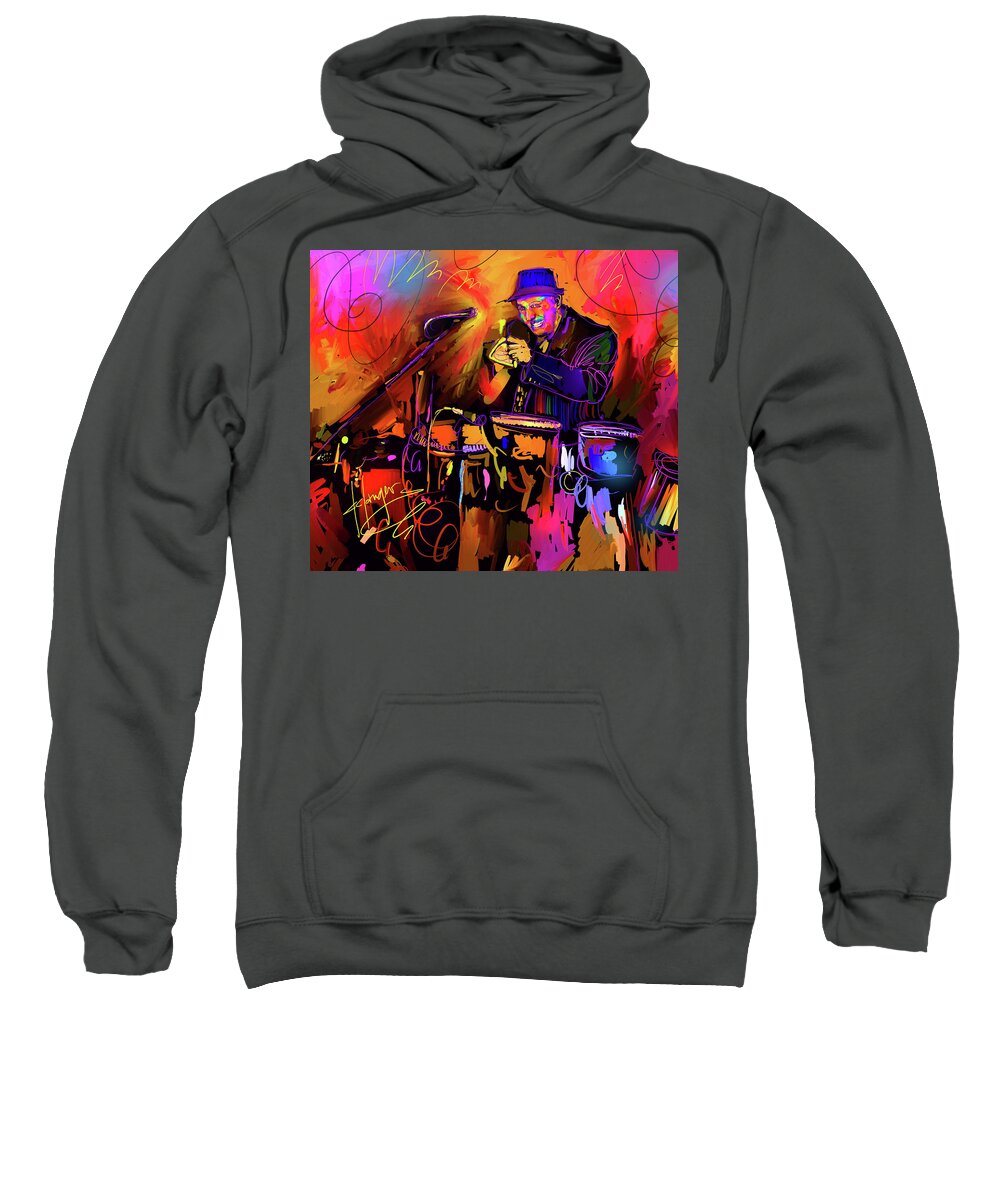 Jorge Bermudez Sweatshirt featuring the painting In The Percussion Zone by DC Langer