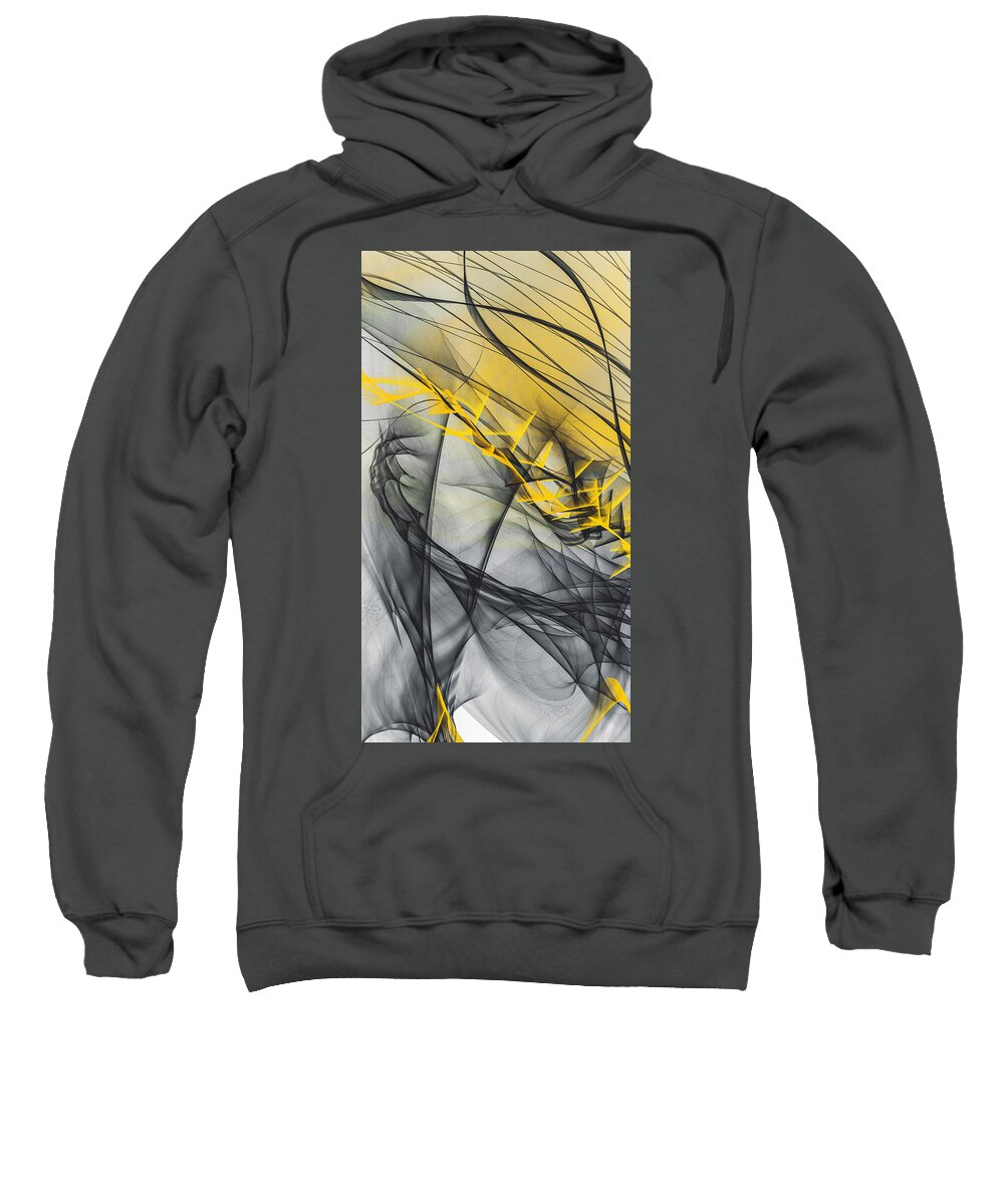Yellow Sweatshirt featuring the painting Intricately Yellow - Yellow and Gray Art by Lourry Legarde