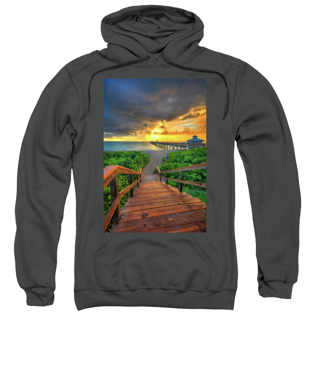 Juno Beach Pier Sweatshirt featuring the photograph Juno Beach Sunrise at the Fishing Pier by Kim Seng