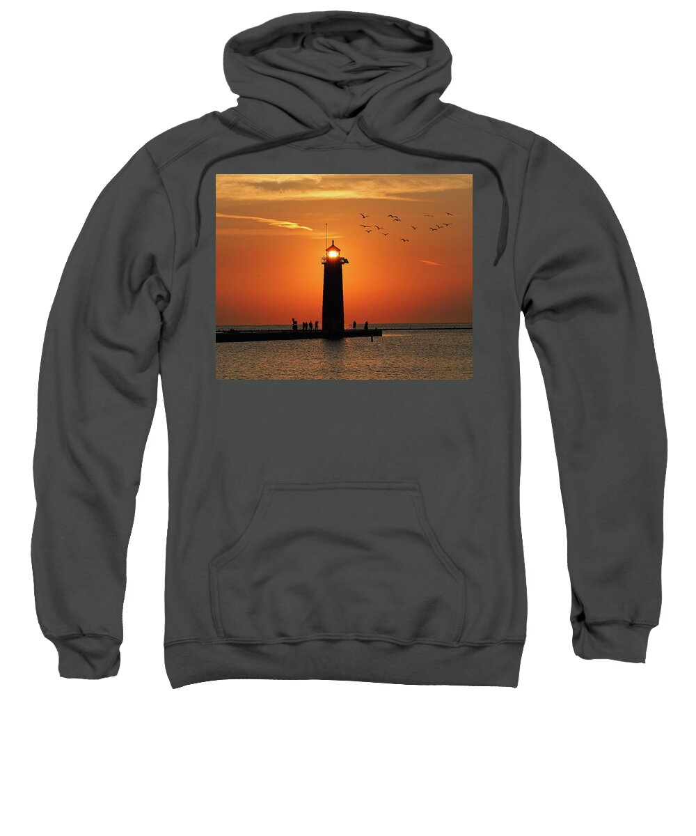 Kenosha Sweatshirt featuring the photograph Kenosha Pierhead Lighthouse Sunrise by Scott Olsen