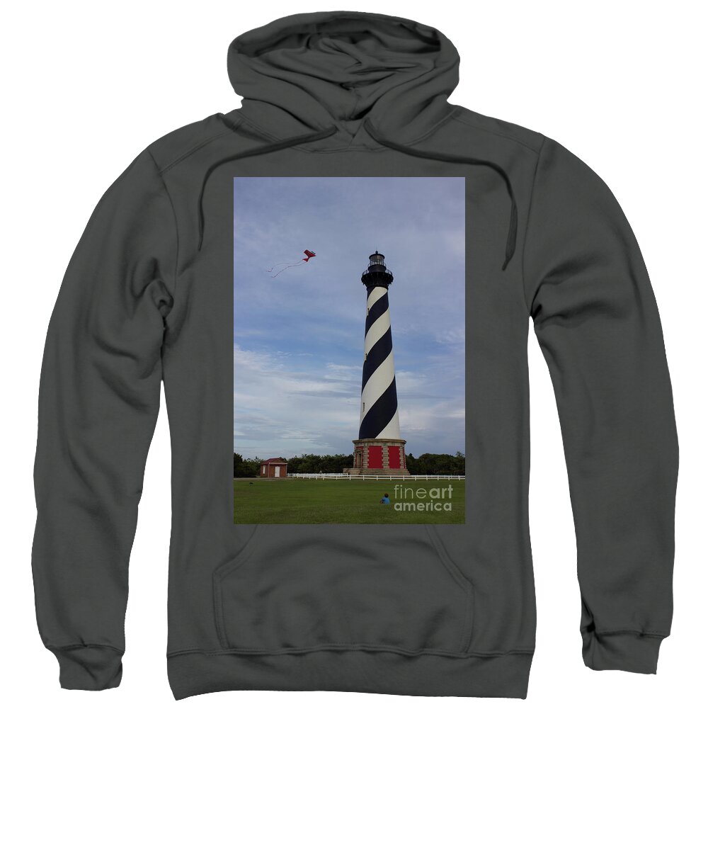 Obx Sweatshirt featuring the photograph Kite at Cape Hatteras Lighthouse by Annamaria Frost