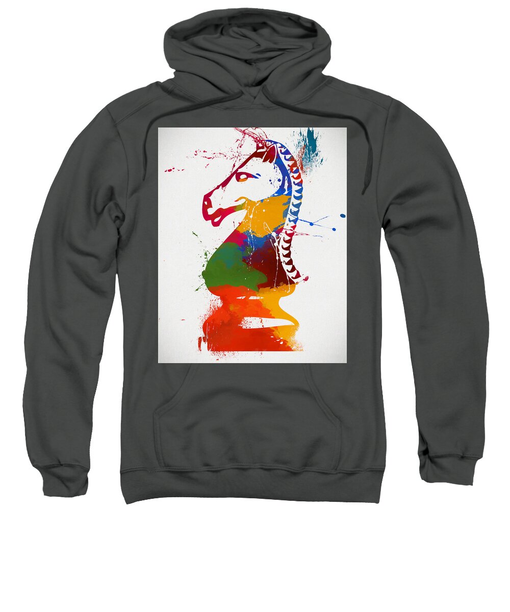 Knight Colorful Chess Piece Painting Sweatshirt featuring the painting Knight Colorful Chess Piece Painting by Dan Sproul