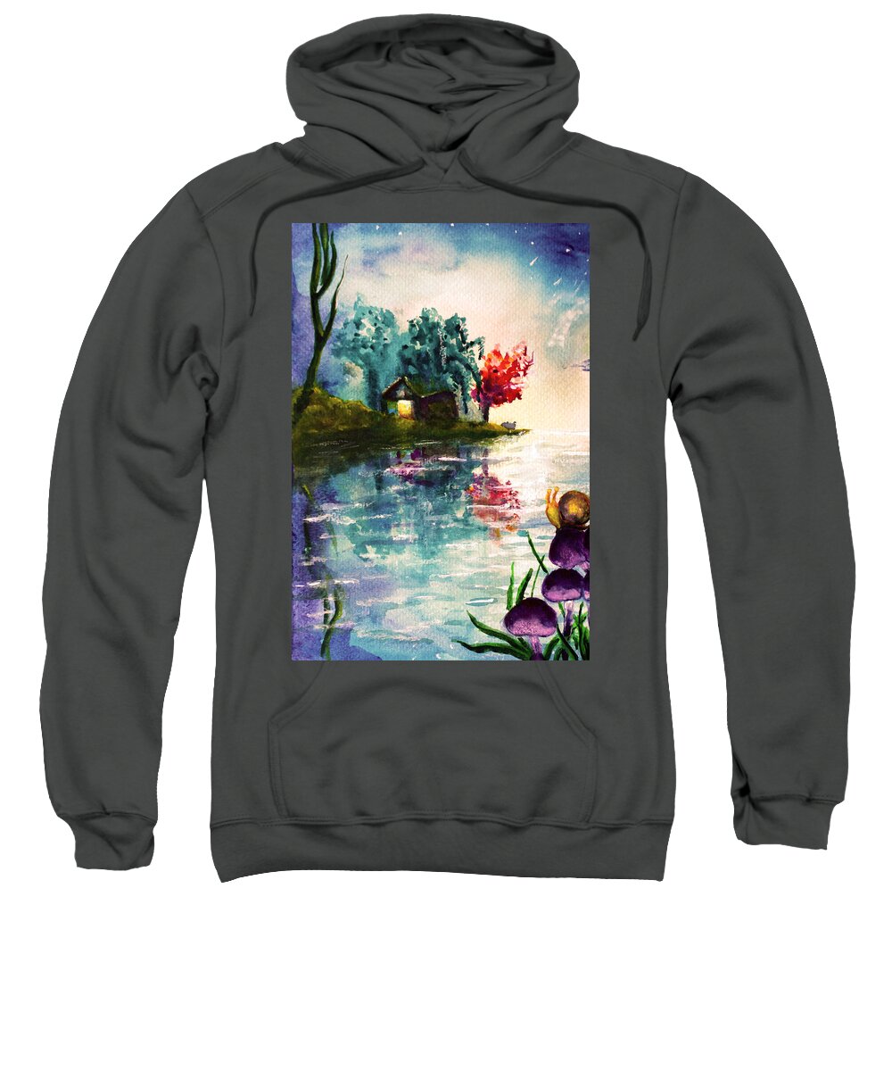 Beautiful Sweatshirt featuring the painting Lake House by Medea Ioseliani