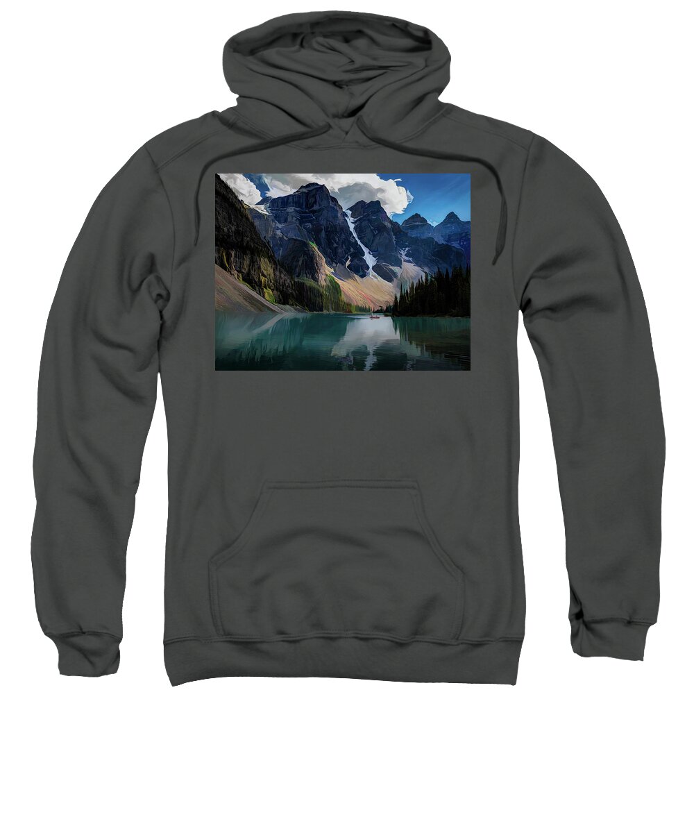 Landscape Sweatshirt featuring the digital art Lake Moraine by Bruce Bonnett