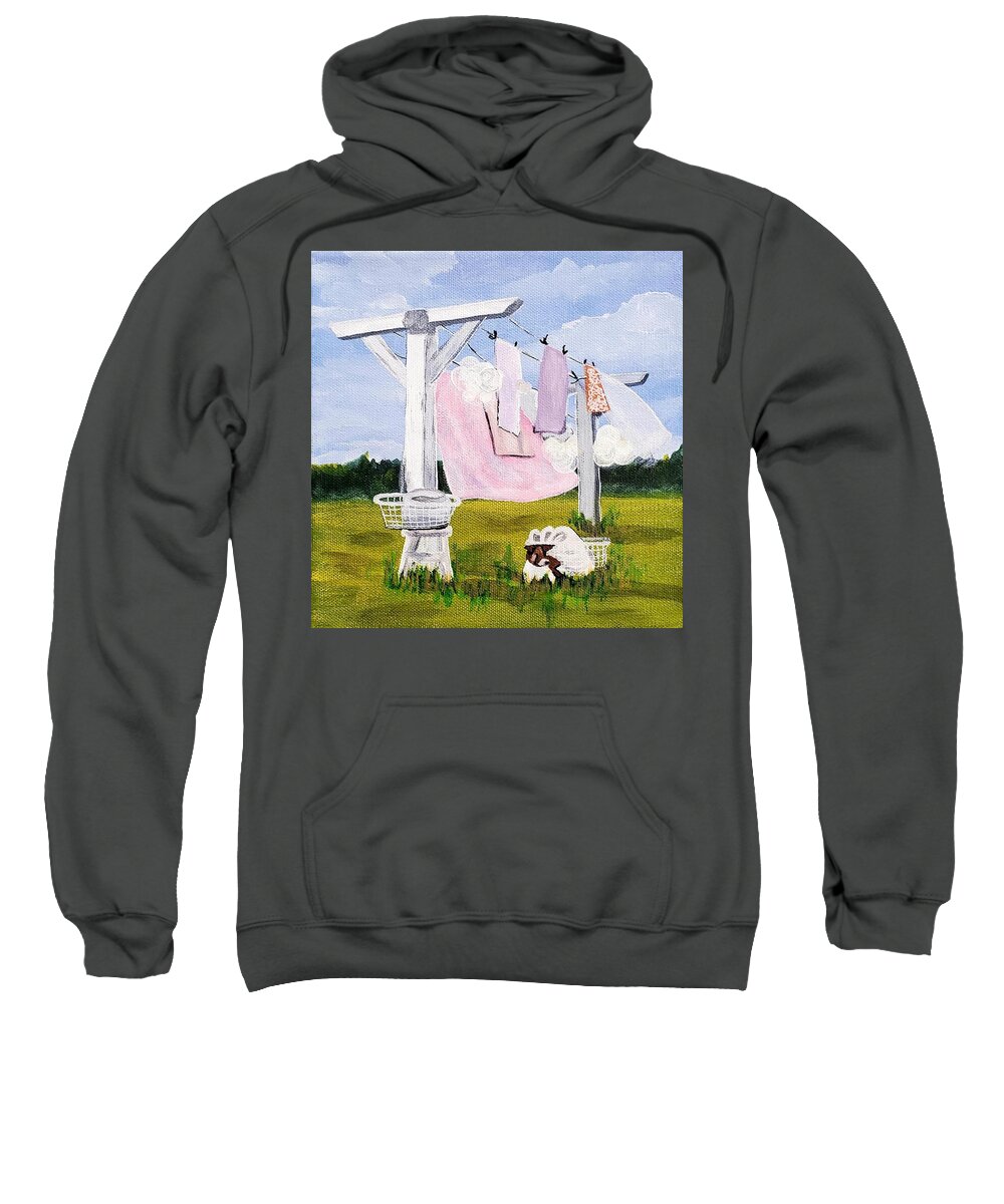Laundry Sweatshirt featuring the painting Laundry Day by Amy Kuenzie