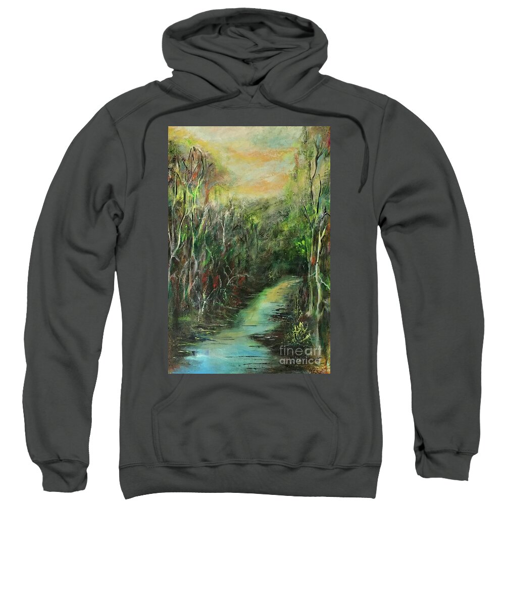 Painting Sweatshirt featuring the painting Light in forest by Maria Karlosak