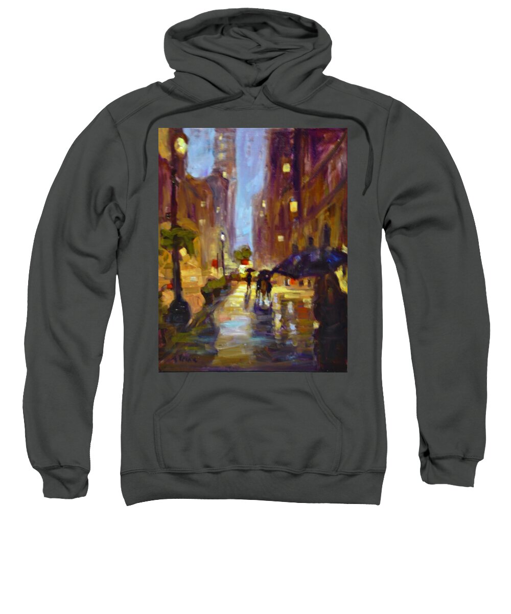 Night Time Scene Sweatshirt featuring the painting Light of Night by Ashlee Trcka
