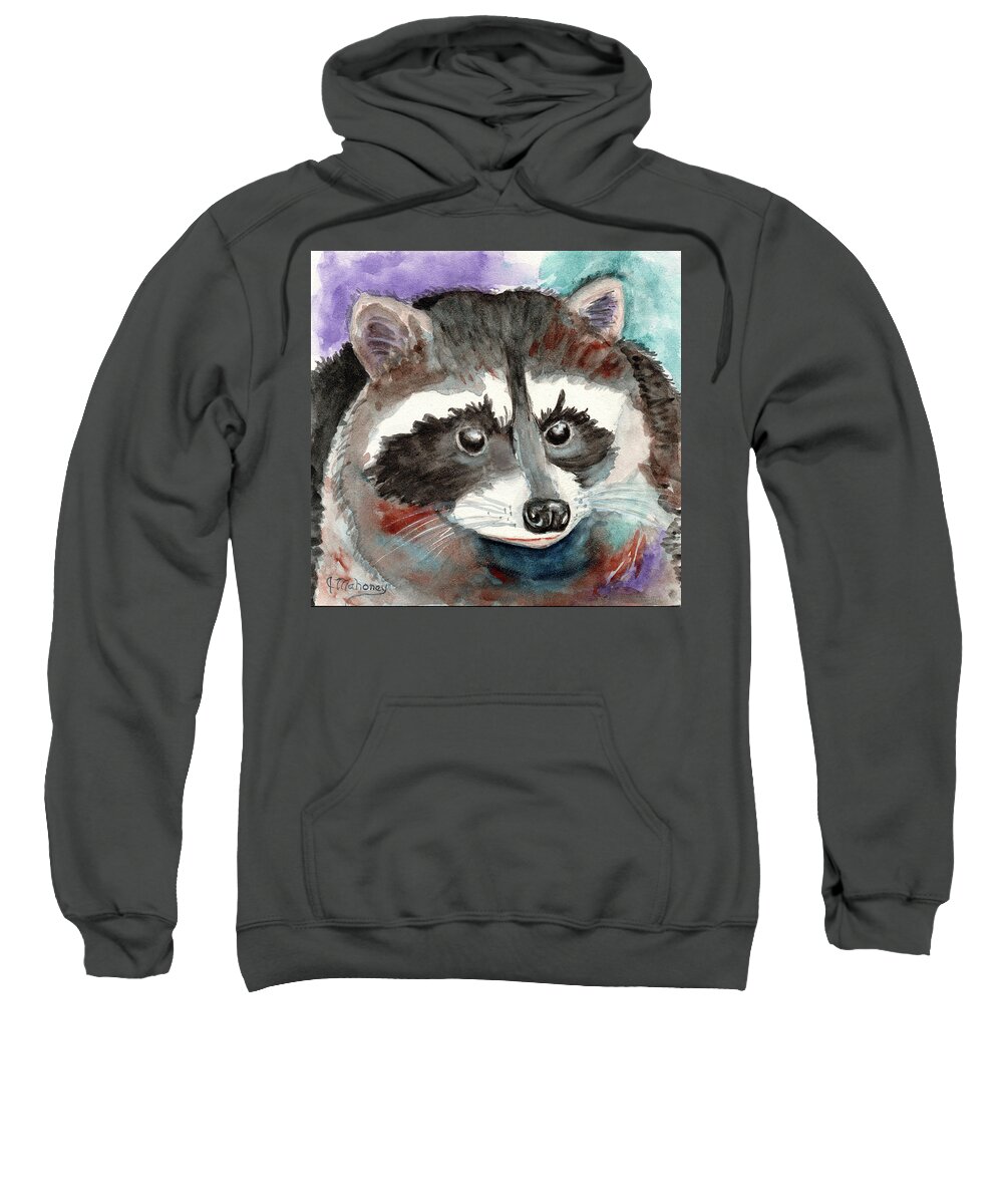 Racoon Sweatshirt featuring the painting Lil' Racoon by Jeanette Mahoney