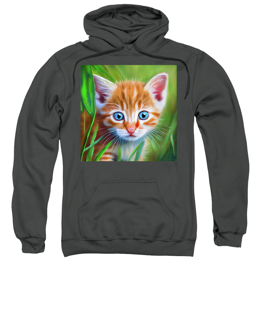 Cats Sweatshirt featuring the mixed media Little Blue Eyes - Orange Tabby Kitten by Mark E Tisdale