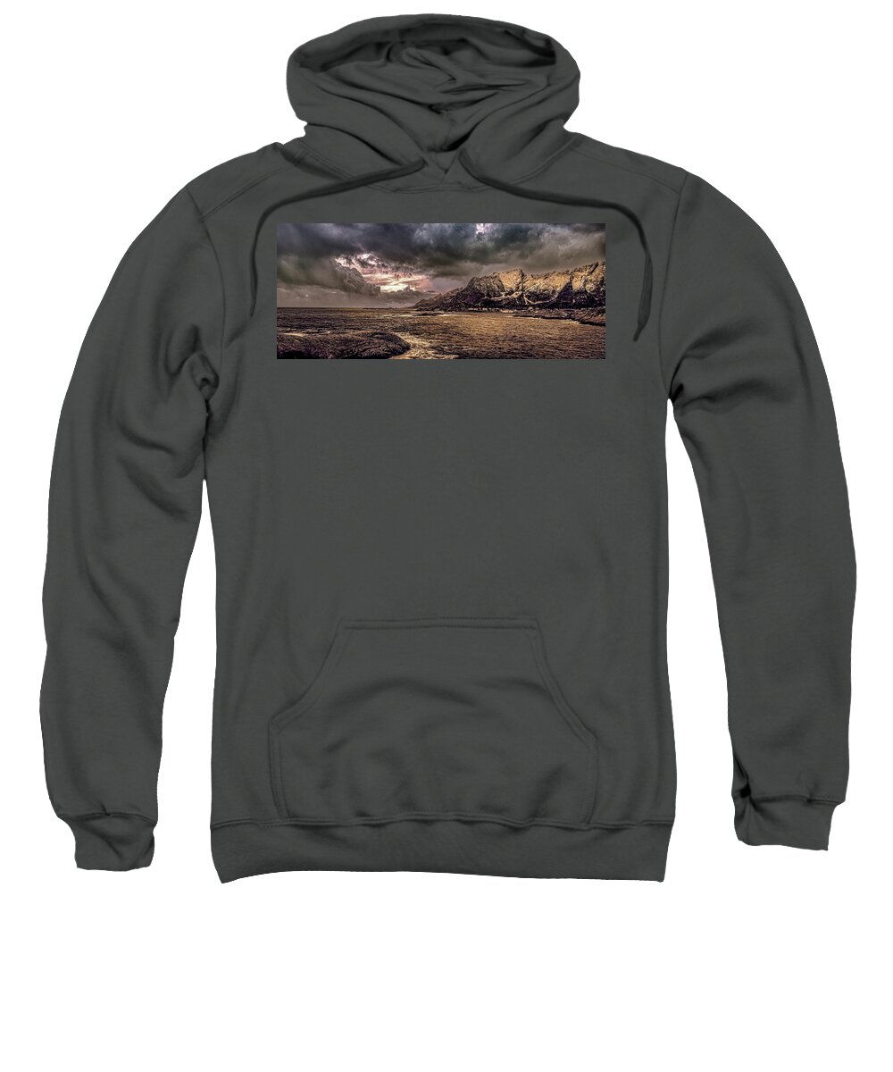 Lofoten Islands Sweatshirt featuring the photograph Lofoten Islands Reine Skyline by Norma Brandsberg