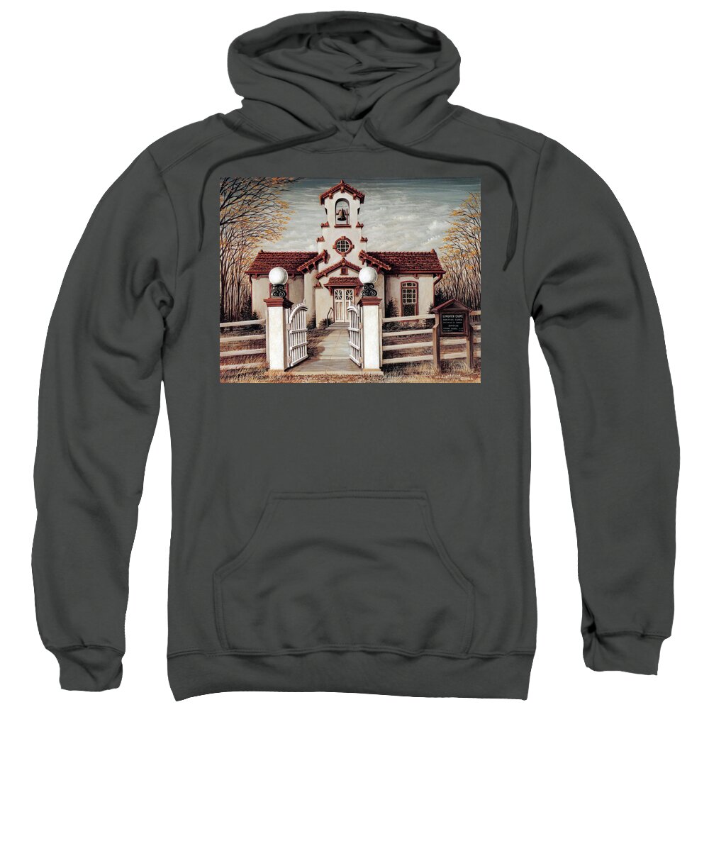 Architectural Landscape Sweatshirt featuring the painting Longview Chapel Gate by George Lightfoot