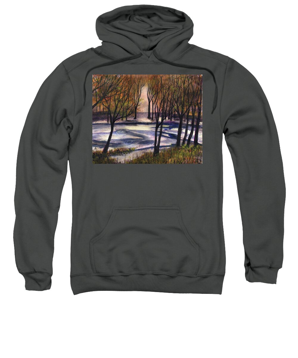 Snow Sweatshirt featuring the painting Lower 40 Getting Some Snow Tonight by Randy Sprout