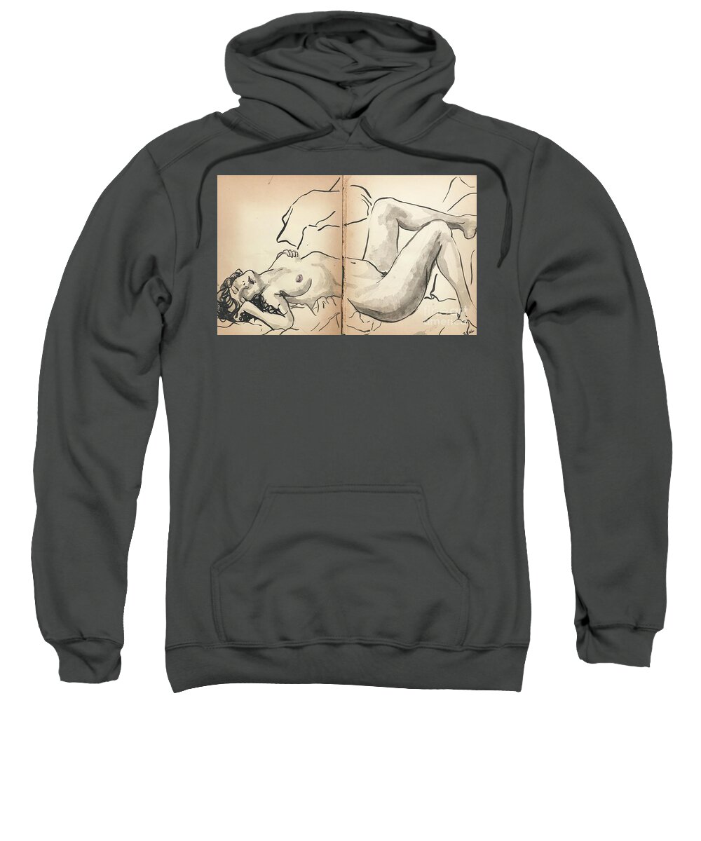 Sumi Ink Sweatshirt featuring the drawing Lucy by M Bellavia
