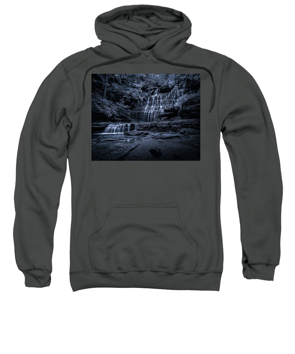 Bobo Creek Sweatshirt featuring the photograph Machine Falls - Black and White by Mike Schaffner
