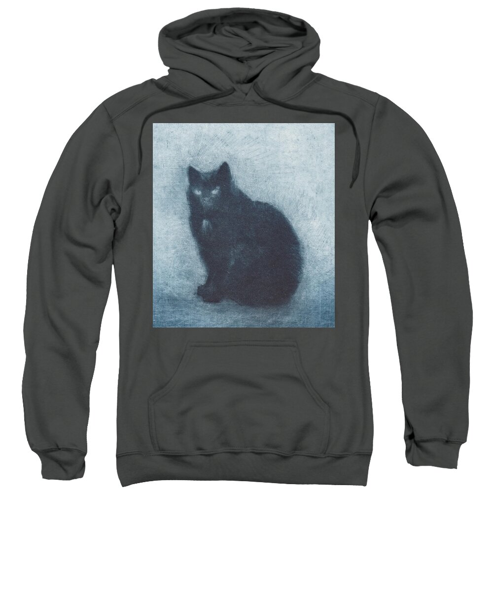 Cat Sweatshirt featuring the drawing Madame Escudier - etching - cropped version by David Ladmore