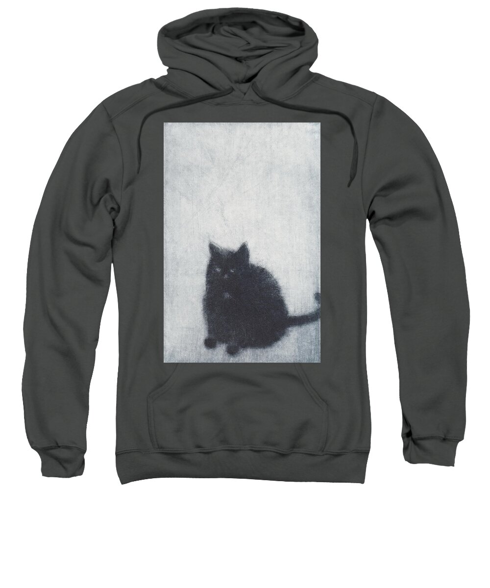 Cat Sweatshirt featuring the drawing Madame X - etching by David Ladmore