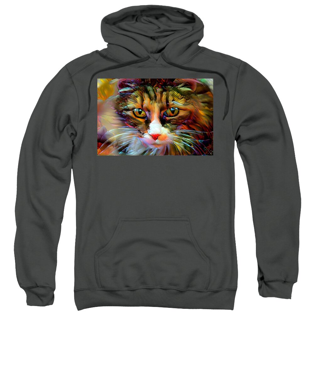 Colorful Sweatshirt featuring the mixed media Magical Kitty by Debra Kewley