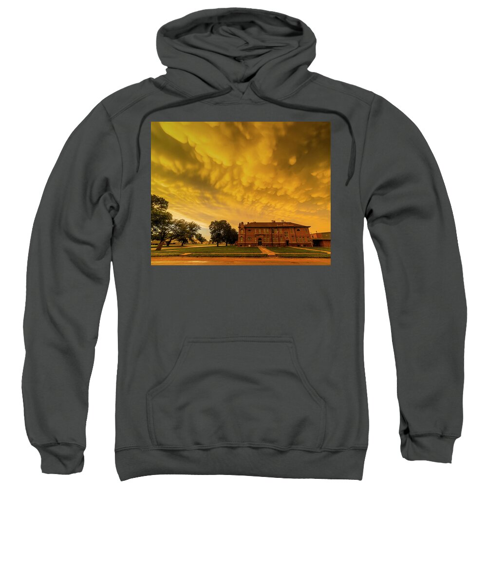 Clouds Sweatshirt featuring the photograph Mammatus Clouds over Chester School Building by Art Whitton