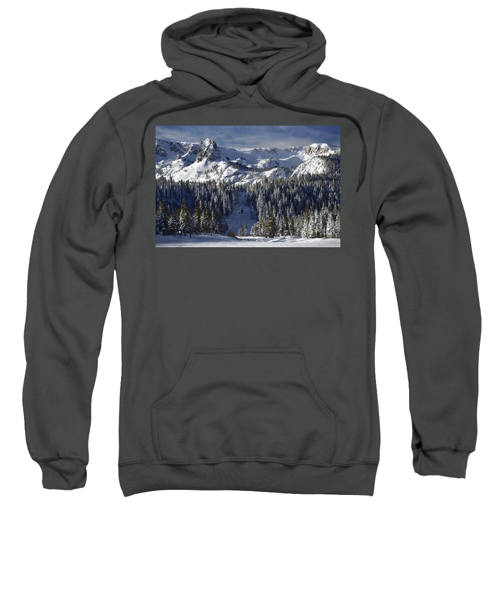 Crystal Crag Sweatshirt featuring the photograph Crystal Crag -Tamarack Bridge - Winter Mammoth Lakes by Bonnie Colgan