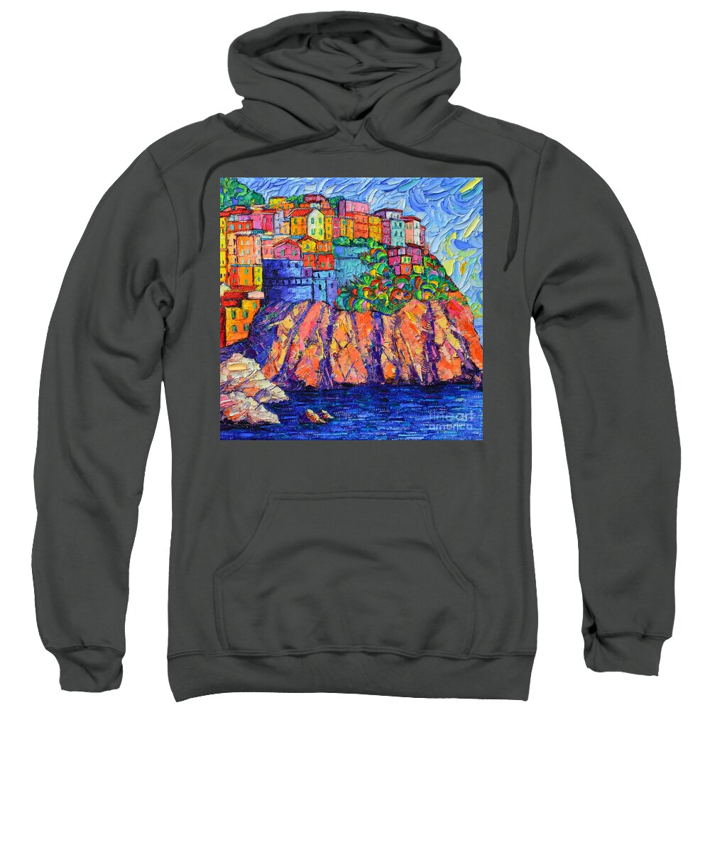 Manarola Sweatshirt featuring the painting Manarola Cinque Terre Italy Detail by Ana Maria Edulescu