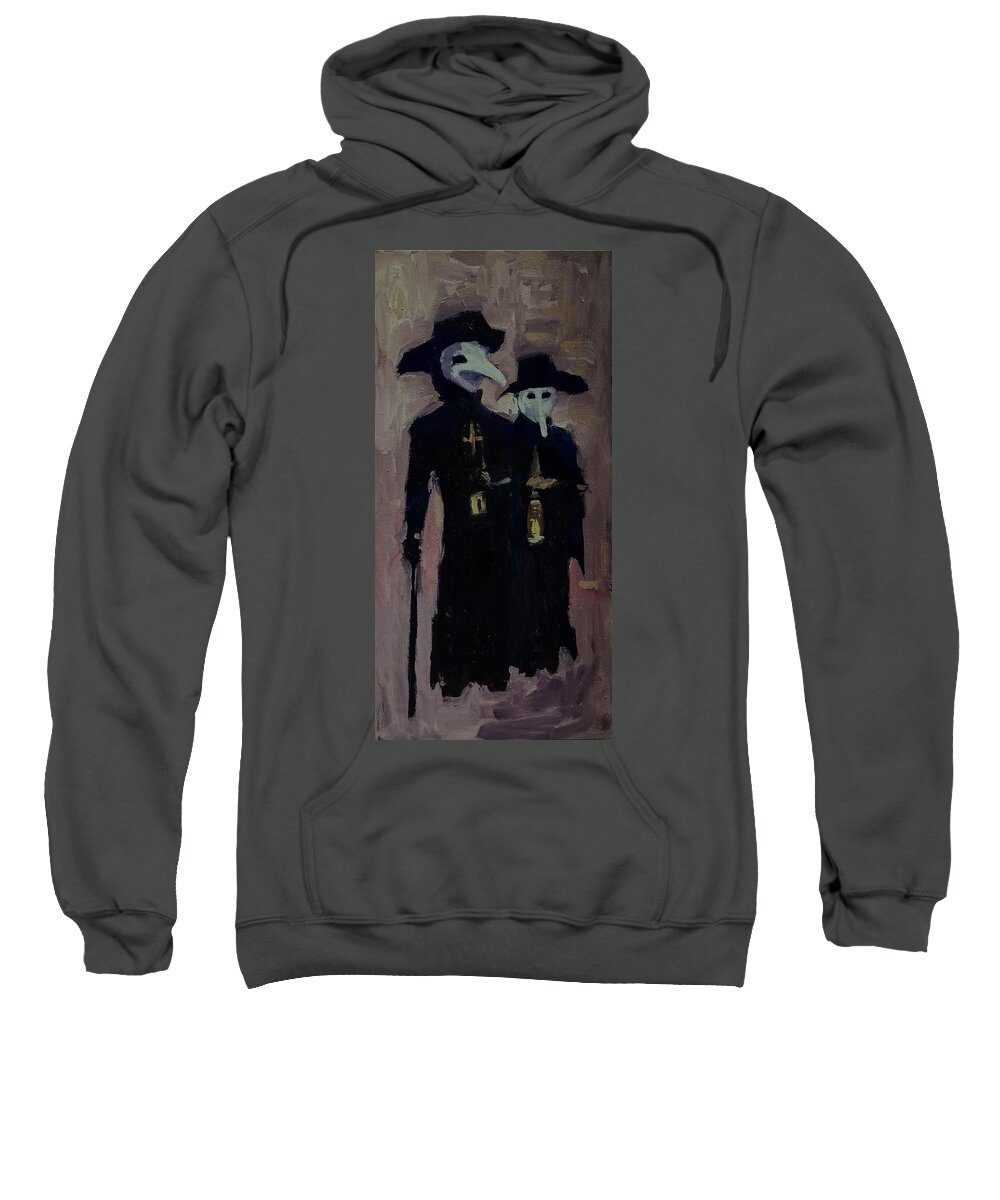 Mardi Gras Sweatshirt featuring the painting Mardi Gras in Venice, priest and assistant darker tones by R W Goetting