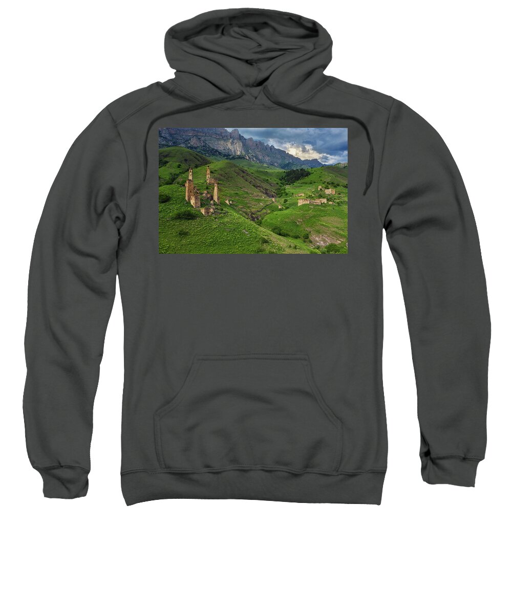 Tower Sweatshirt featuring the photograph Medieval tower complex in mountains by Mikhail Kokhanchikov