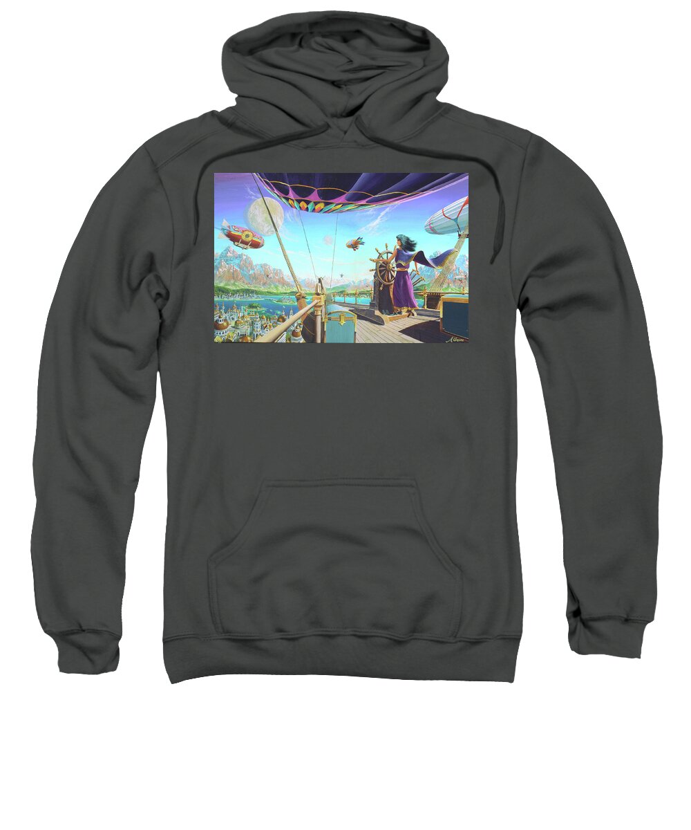 Airship Sweatshirt featuring the painting Merchants of the Airways by Michael Goguen