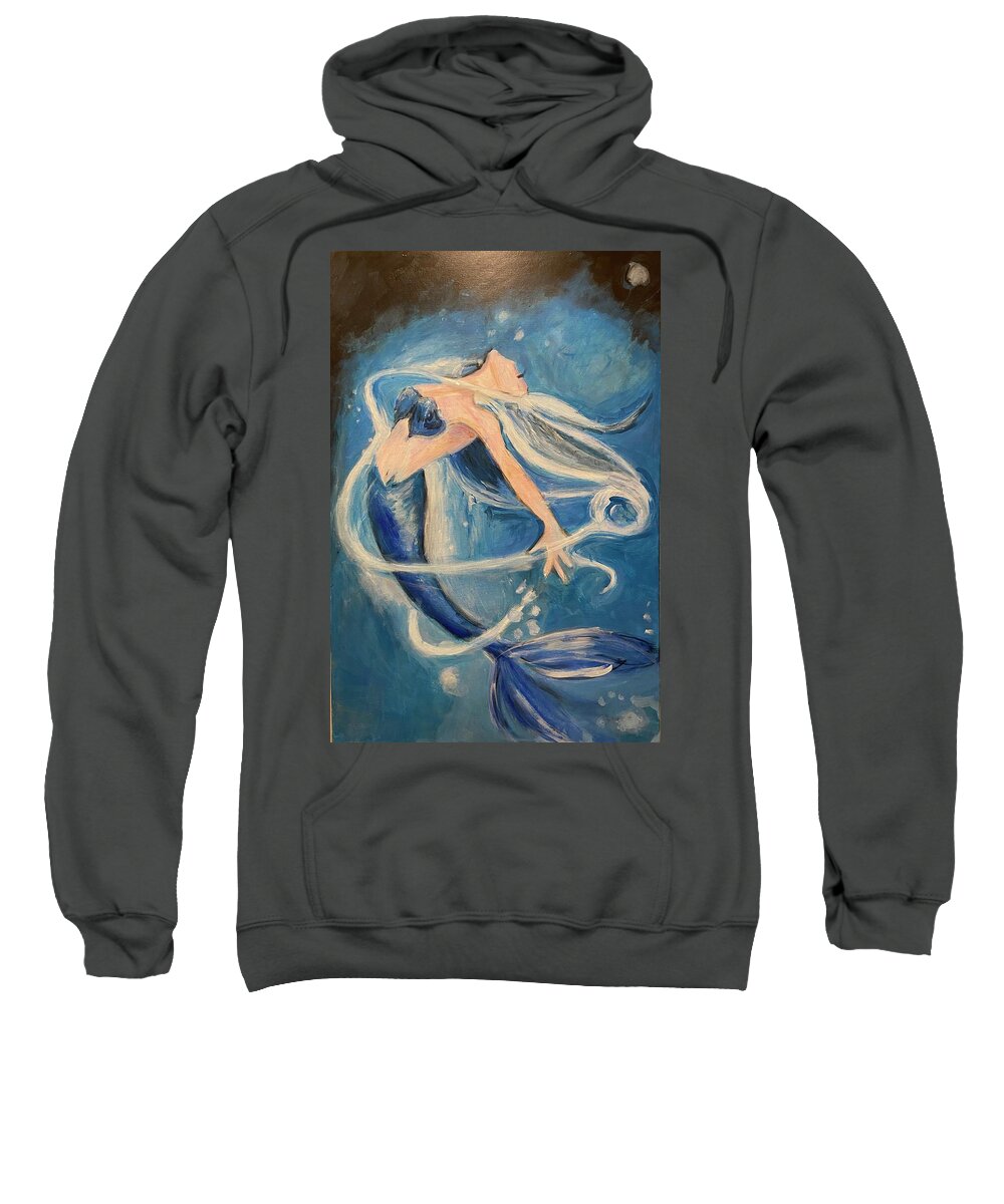 Blue Mermaid Sweatshirt featuring the painting Mermaid Ecstasy by Denice Palanuk Wilson