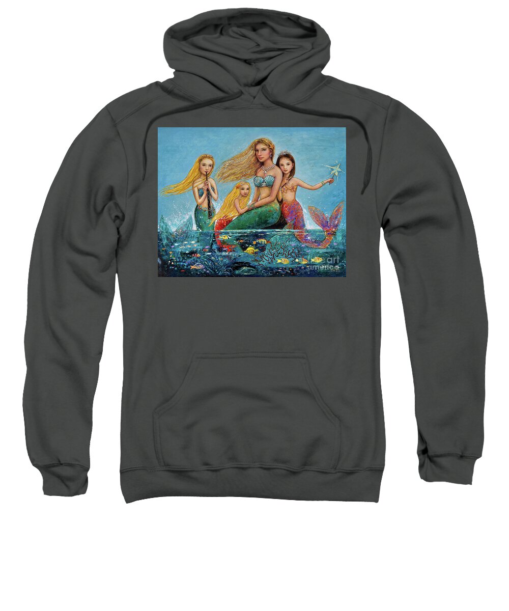 Mermaid Sweatshirt featuring the painting Mermaid Family by Shijun Munns