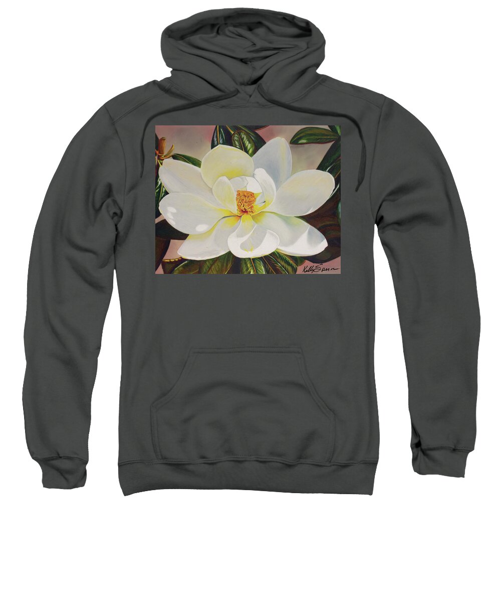 Magnolia Sweatshirt featuring the drawing Mid-day Magnolia by Kelly Speros