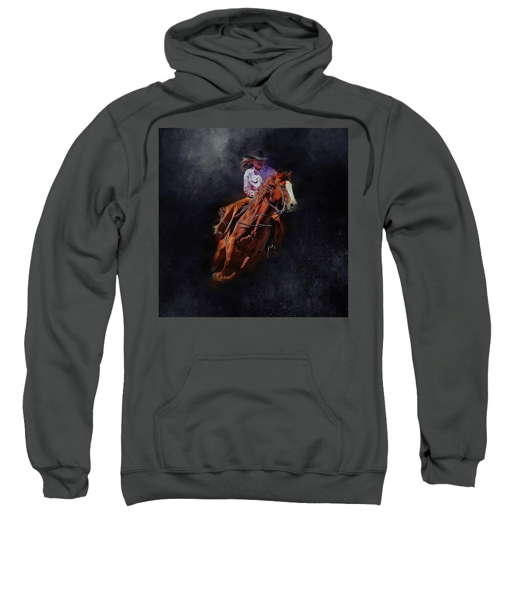 Cowgirl Sweatshirt featuring the mixed media Midnight Rider by Kathy Kelly