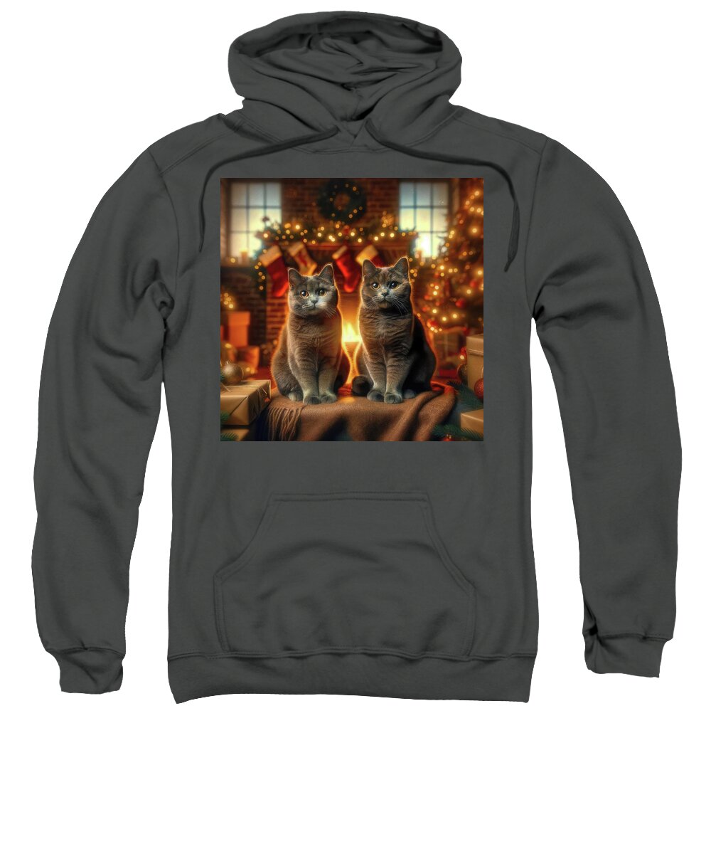 Christmas Sweatshirt featuring the digital art Mischief and Buster Heavenly Christmas by Bill and Linda Tiepelman