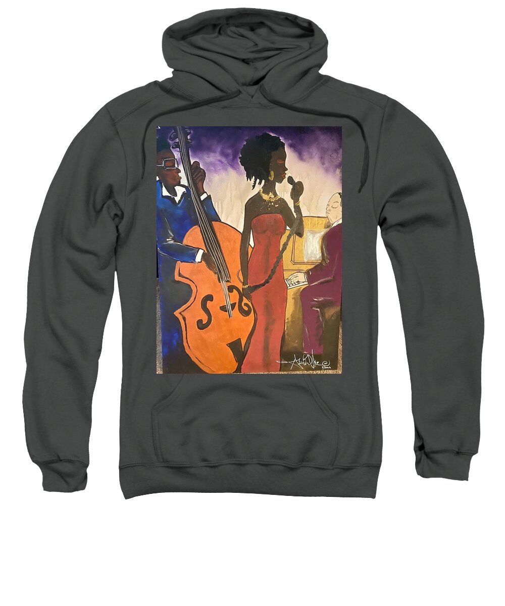  Sweatshirt featuring the painting Mo JAZZ by Angie ONeal