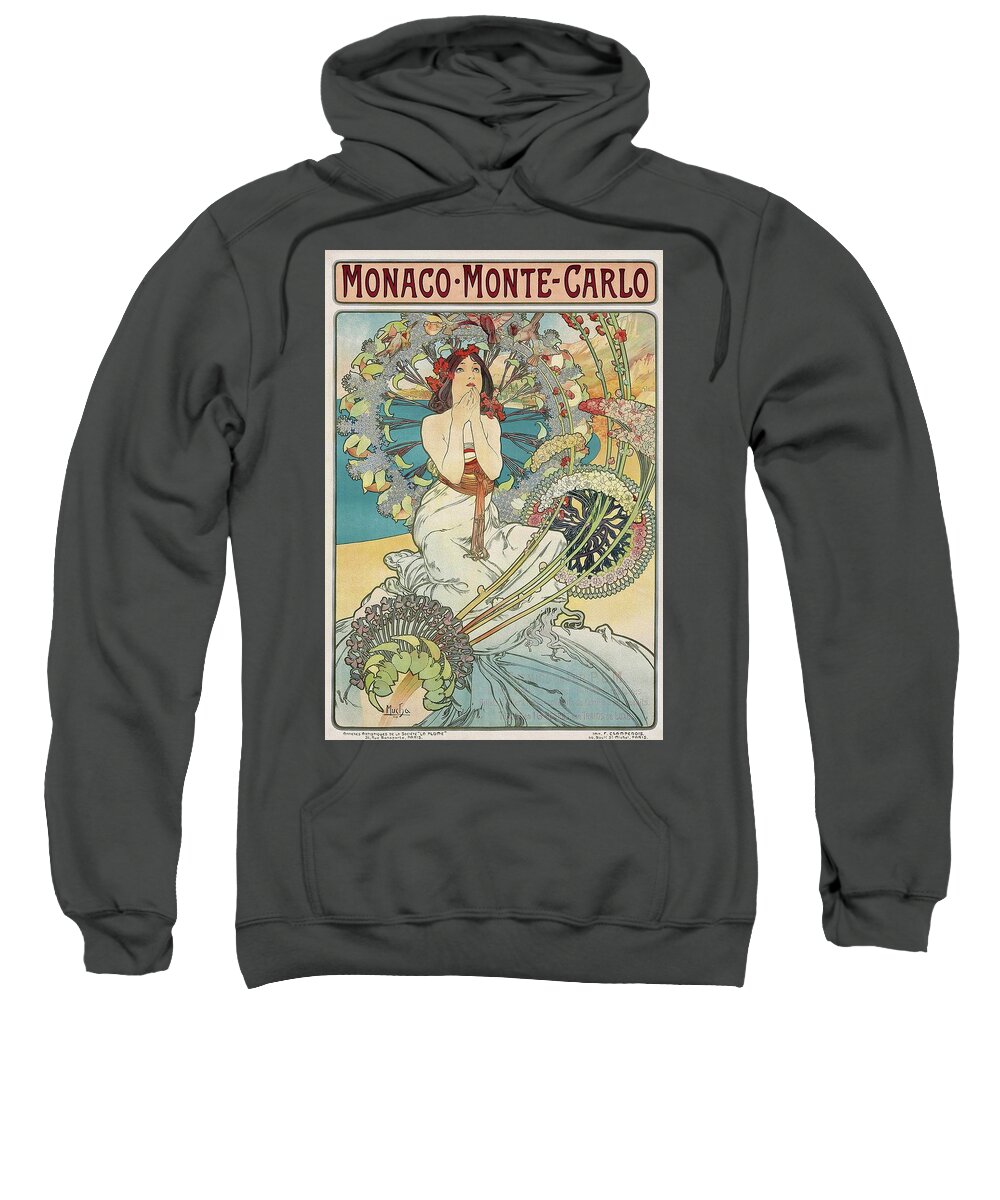 Posters For Sale Sweatshirt featuring the painting Monaco Monte Carlo 1897 Mucha Art Nouveau Poster by Vincent Monozlay