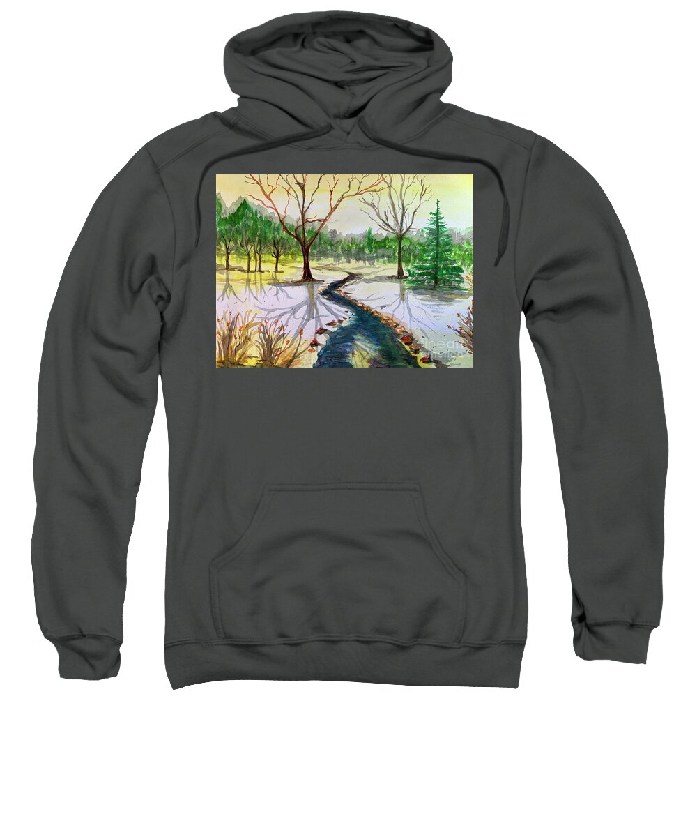 Pines Sweatshirt featuring the painting Monika's Brook by Monika Shepherdson