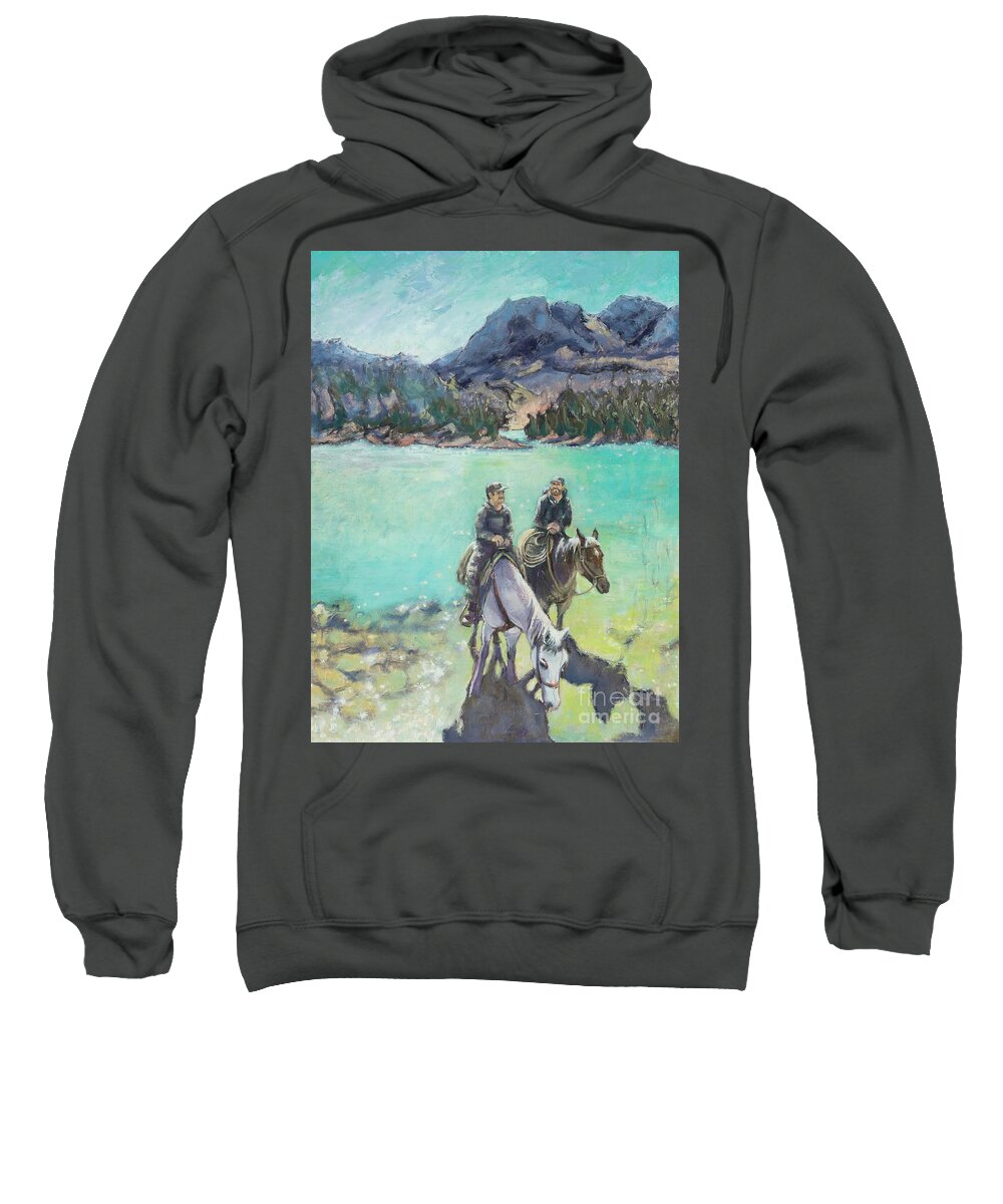Montana Sweatshirt featuring the painting Montana on Horseback by PJ Kirk