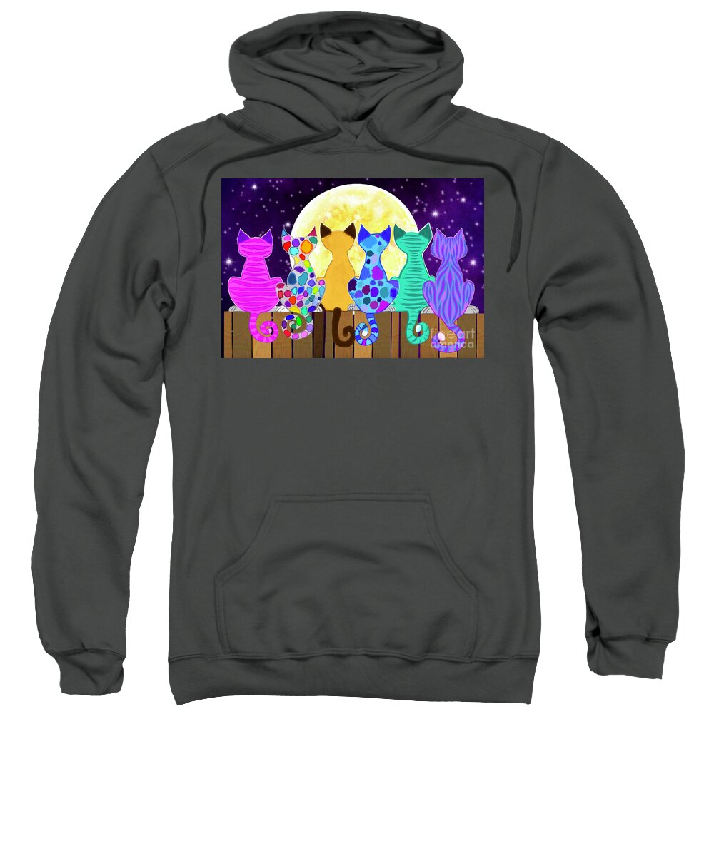 Colorful Cats Sweatshirt featuring the painting Moon Shadow Meow by Nick Gustafson