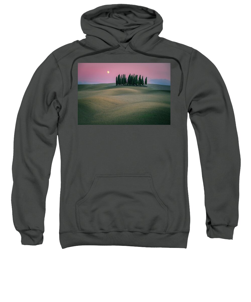 Moon Sweatshirt featuring the photograph Moonrise at farm land by Henry w Liu