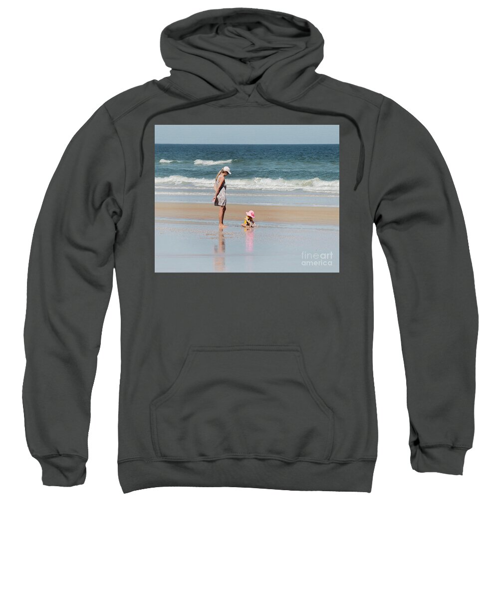 Beach Sweatshirt featuring the photograph Mother and Child Beach Moment by Neala McCarten