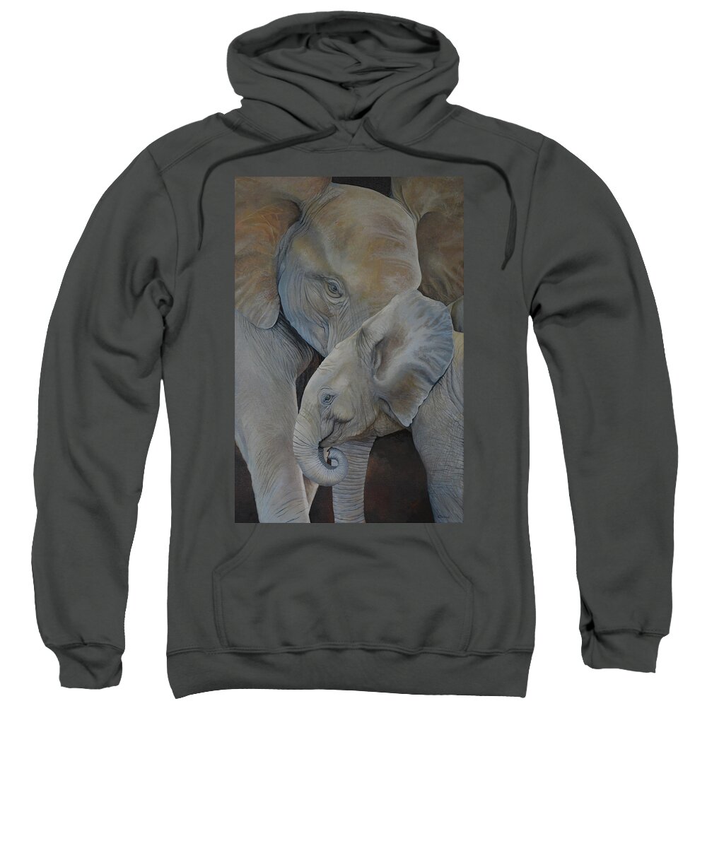 Elephant Sweatshirt featuring the painting Mother and Child by Charles Owens