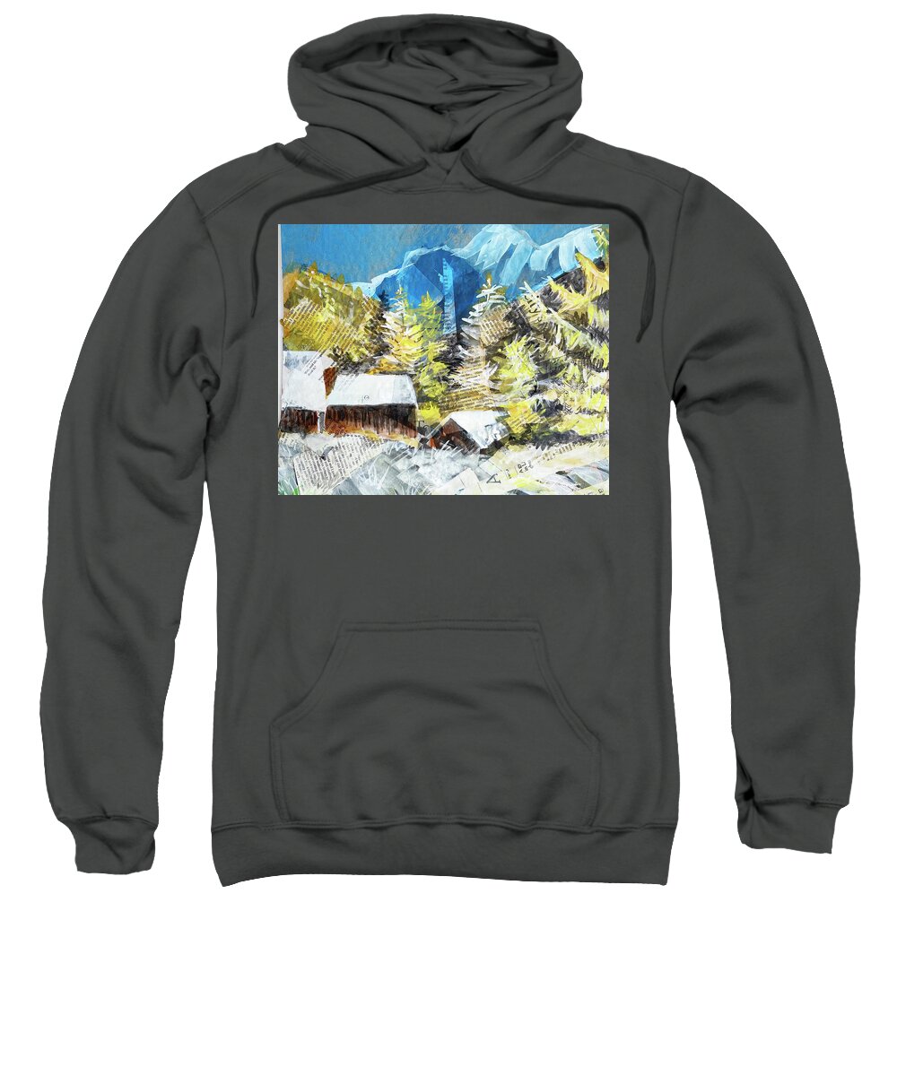 Hutte Sweatshirt featuring the painting Mountain huts by Tilly Strauss