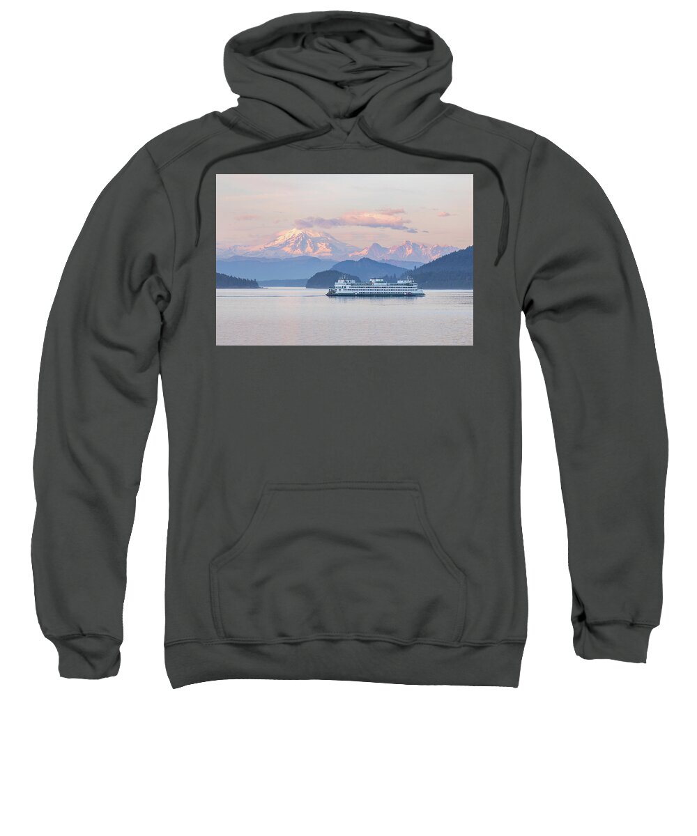 Mount Baker Sweatshirt featuring the photograph Mt. Baker Ferry Sunset by Michael Rauwolf