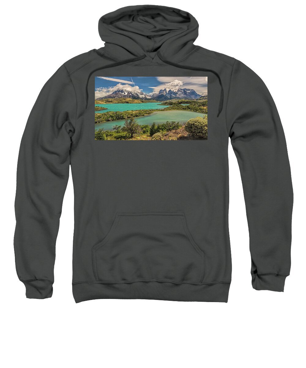 Andes Sweatshirt featuring the photograph Nordenskjold lake view Paine Grande los Cuernos and Monte Almi by Henri Leduc
