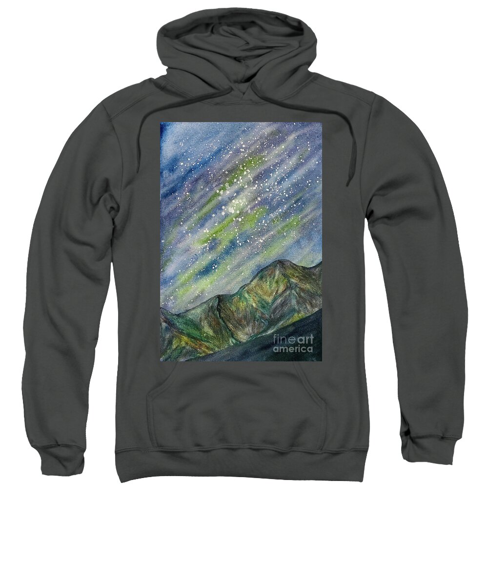 Northern Lights Sweatshirt featuring the painting Northern Lights Obstruction Point by Lisa Neuman