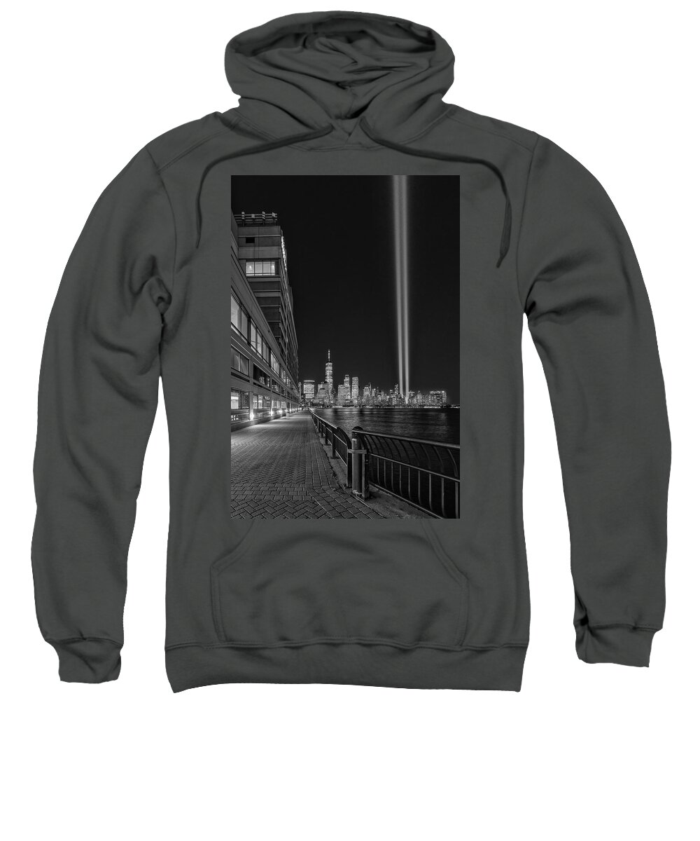 Nyc Skyline Sweatshirt featuring the photograph NYC Tribute In Light BW by Susan Candelario