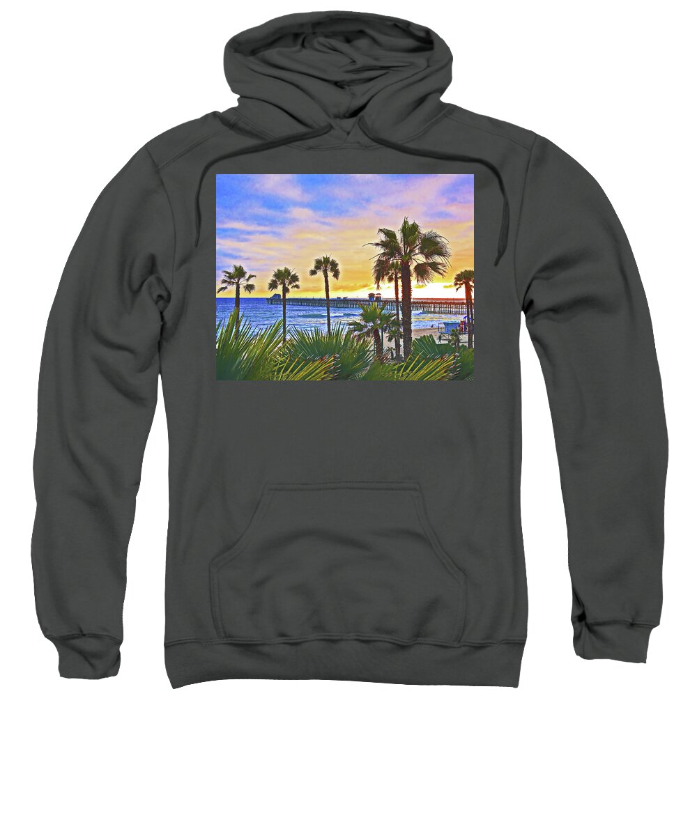 Oceanside Sweatshirt featuring the photograph Oceanside Pier, Sunset, California by Don Schimmel