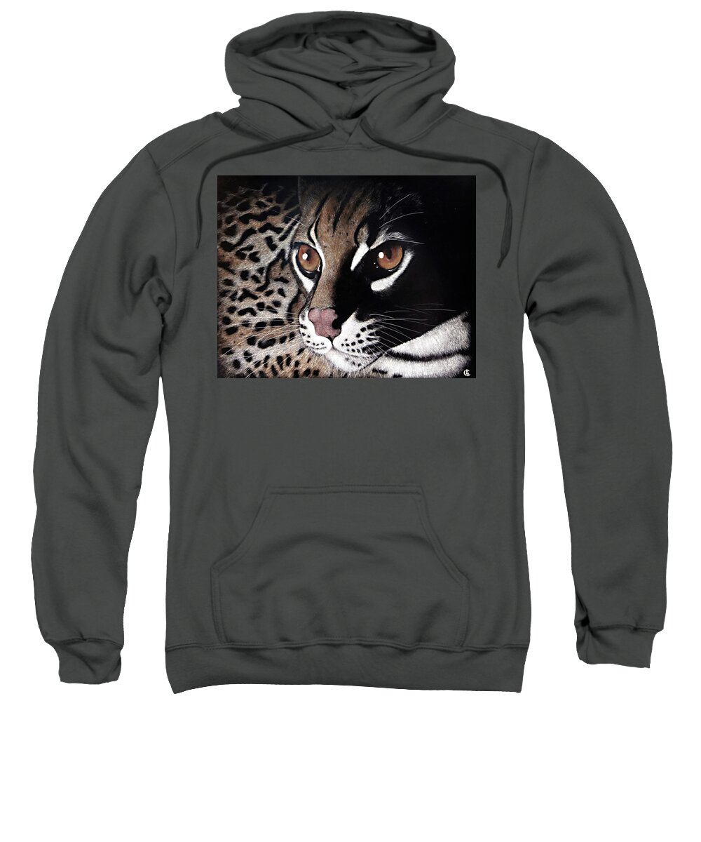 Ocelot Sweatshirt featuring the painting Ocelot by Angie Cockle